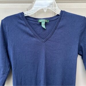 Lauren Ralph Lauren V Neck Blue Top